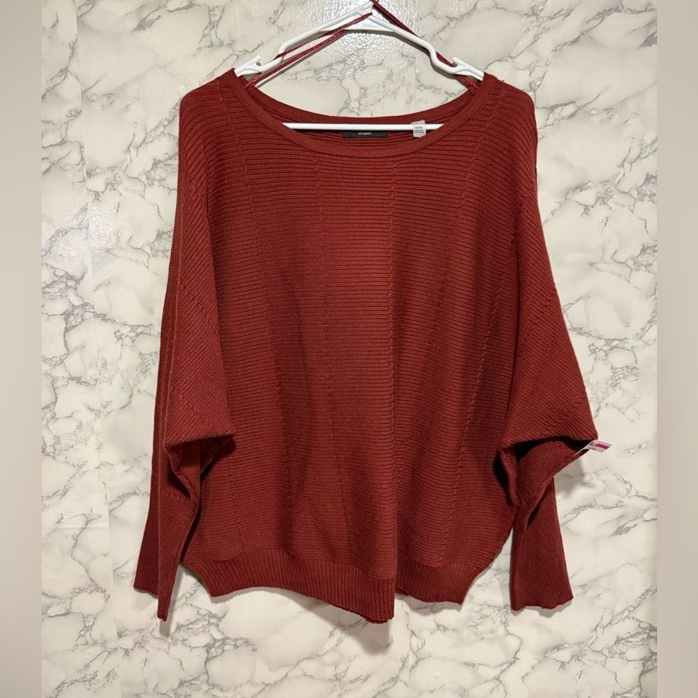 NEW T TAHARI RIBBED DOLMAN SLEEVE SWEATER IN EARTHEN RED 2X
